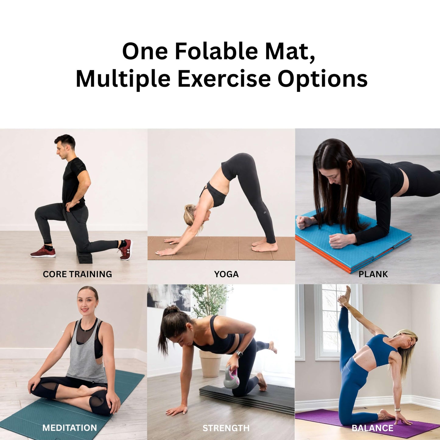 Feetlu Foldable Yoga Exercise Mat, 6mm/8mm/10mm/12mm Thickness, 72 x 24 Inch - Lightweight, Anti-Slip, and Easy to Store for Yoga, Pilates, Home Workouts, and Floor Exercises (Teal/Orange 6mm)
