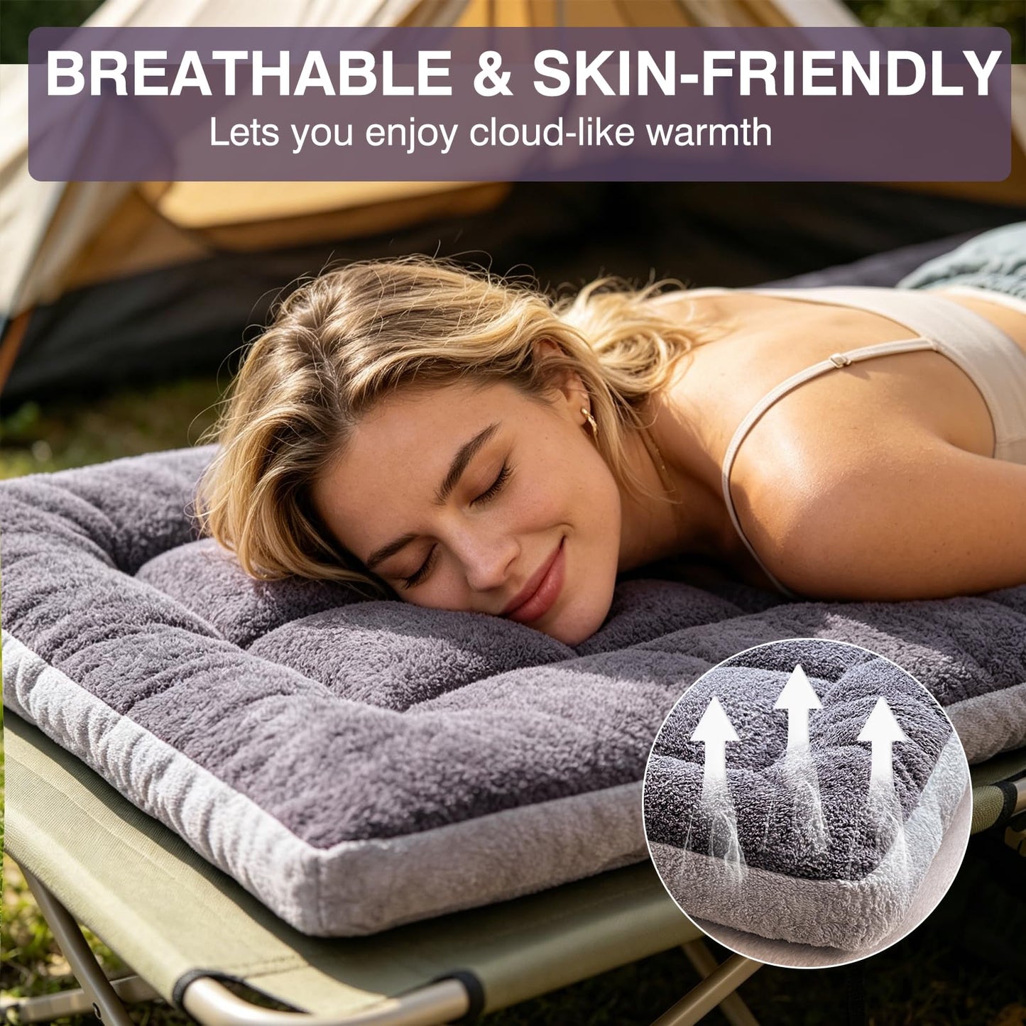 Thick Camping Sleeping Pad - Soft Lamb Fluff Camping Cot Pads for Adults, Lightweight Foldable Sleeping Mat, Non-Slip Camping Mattress Pad for Travel Backpacking Hiking Car Tent Home Office Nap