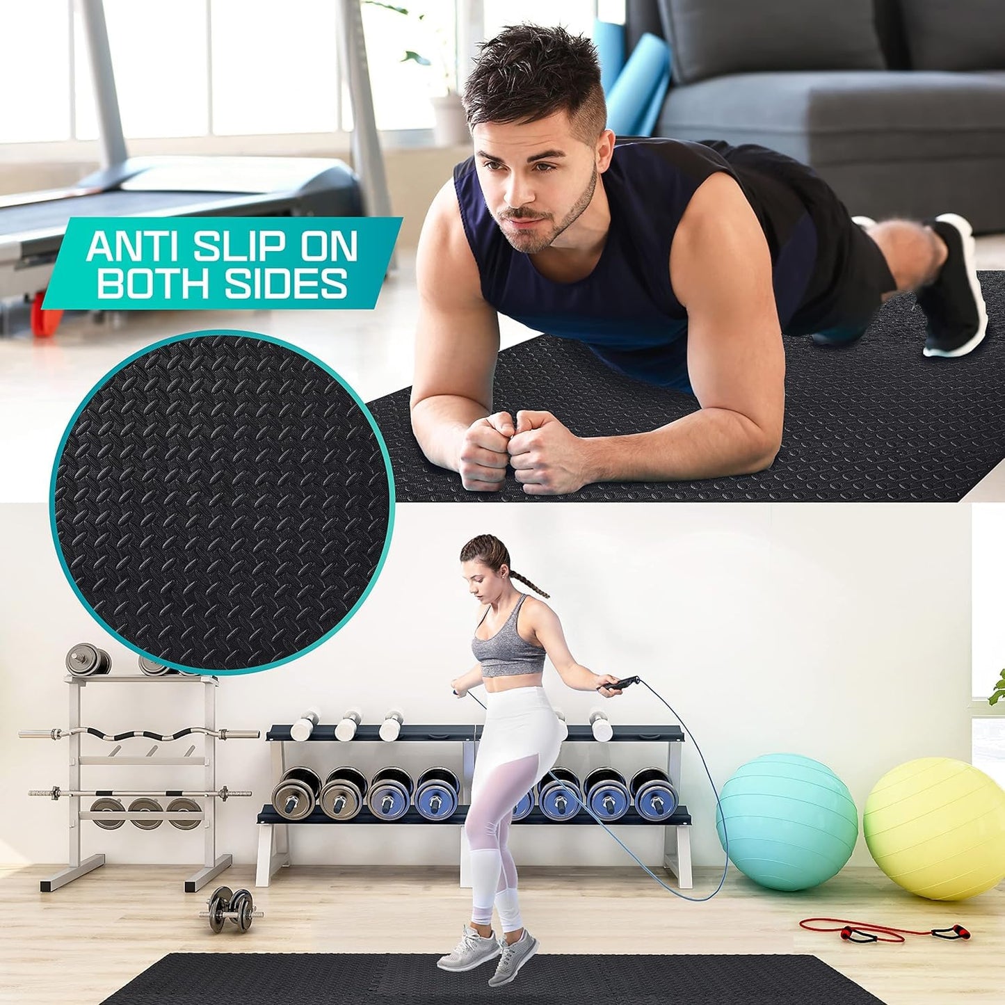 Yes4All Interlocking Exercise Foam Mats with Border – Floor for Gym Equipment Eva Tiles