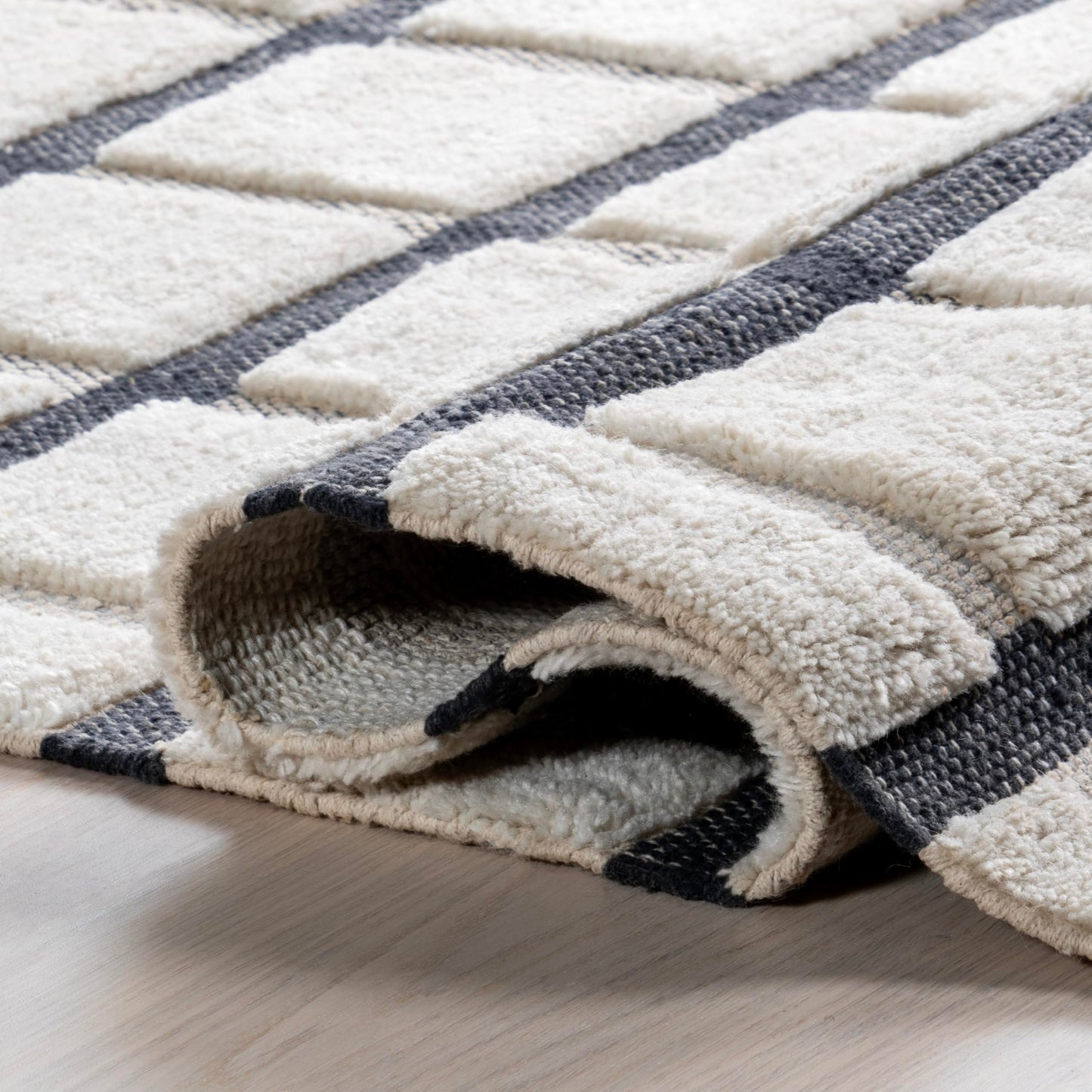 Rugs USA Rowena Checked Wool Area Rug, 8'6" x 11'6", Ivory