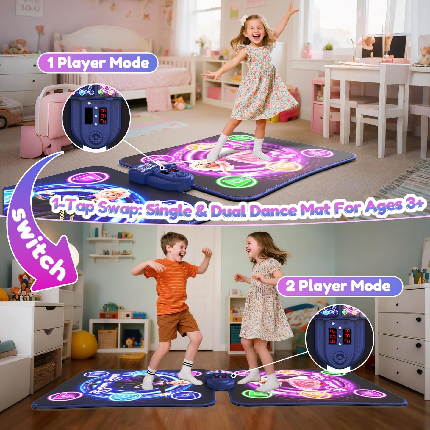 TooLion Double Dance Mat for Kids 3-12 - Dance Pad with Light-Up 12 Buttons,5 Game Modes,Touch-Sensitive & Built-in Music & Adjustable Volume,Christmas Birthday Gift for Boys Girls