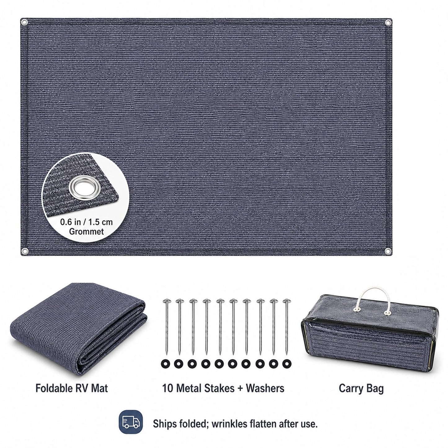 xihakey RV Outdoor Mat 10x10 FT Reversible HDPE Camping Mat - Blue-Gray