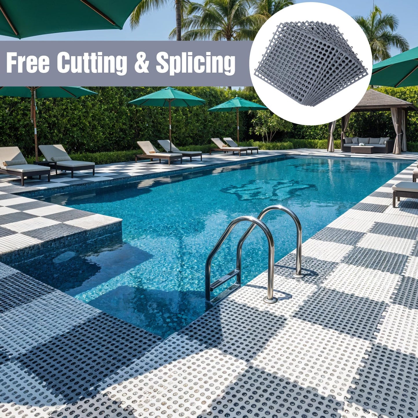 Afcabakila 12 Pack Modular Interlocking Cushion, Rubber Floor Tiles with Drain Holes Non-Slip Splicing Drainage Mats for Deck, Pool, Outdoor Shower, Patio, Balcony, Indoor Bathroom, Kitchen, Yard