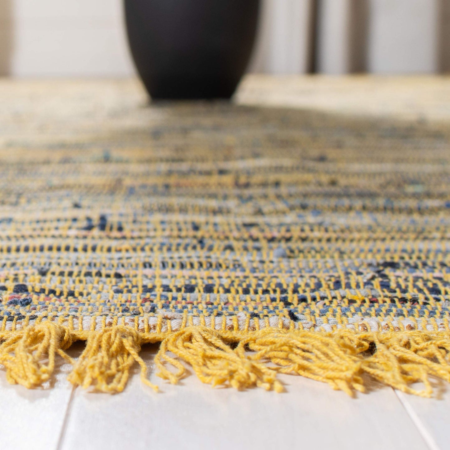 SAFAVIEH Rag Rug Collection Accent Rug - 4' x 6', Yellow & Multi, Handmade Boho Stripe Cotton, Ideal for High Traffic Areas in Entryway, Living Room, Bedroom (RAR127H)