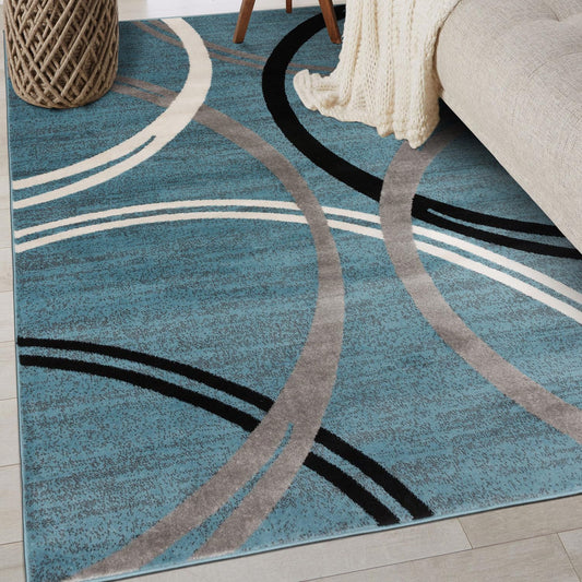 Rugshop Modern Wavy Circles Design Area Rug, Fade-Resistant Carpet for Entryway, Bathroom, or Kitchen, Blue, 3'3" x 5'