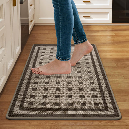 QiCaiJia Kitchen Mats for Floor, 17''x30'' Washable Absorbent Non Slip Kitchen Mat, Braided Kitchen Runner Rug, Kitchen Sink Rug, Brown