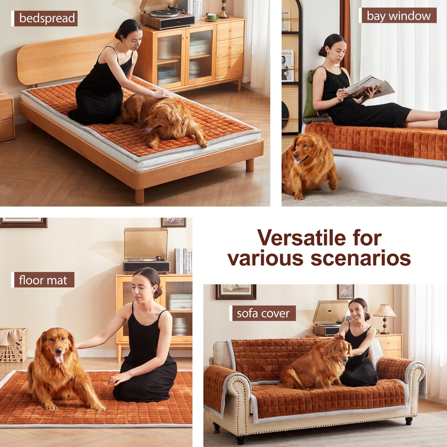 YJSMMXY Couch Cover for Dogs Washable,Anti-Slip Back Cat Mat Pet Pad Blanket for Furniture Protector,Fuzzy Pet Sofa Cover for 3 Cushion Couch Sofa Pets Friendly (Curry, 1pc/27.6"x59"/Seat Cover)