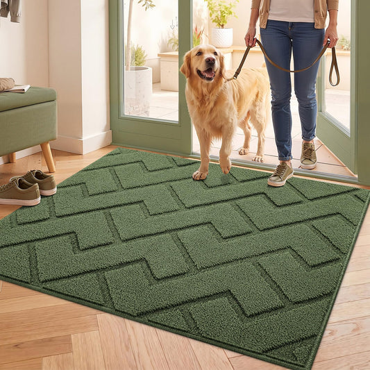 hicorfe Front Door Mat Outside Entrance,32"x40" Absorbent Muddy Dirt Resist Welcome Door Mats Outdoor Indoor,Stain and Fade Resistant,Non Slip Backing Entry Mat Doormat for Entryway(Green)