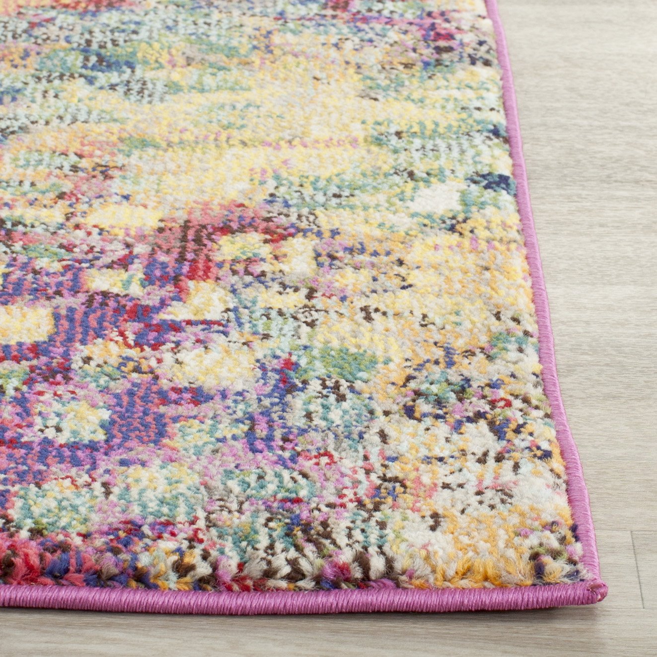 SAFAVIEH Monaco Collection Runner Rug - 2'3" x 16', Pink & Multi, Boho Chic Abstract Watercolor Design, Non-Shedding & Easy Care, Ideal for High Traffic Areas in Living Room, Bedroom (MNC225D)