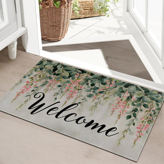 SOOYAH Floral Vine Indoor Door Mat, Botanical Blossom and Leaf Front Doormats, Welcome Entryway Area Rug 17x29.5 Inch Soft Non Woven Floor Mats for Hallway Kitchen Bathroom Decor Gifts