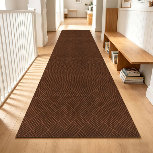Runner Rugs with Rubber Backing for Hallway,3’x10’Fine Stripe Embossing Non-Slip Indoor Outdoor Doormat,for Entryway Balcony Patio Kitchen Garage Stair Laundry,Brown
