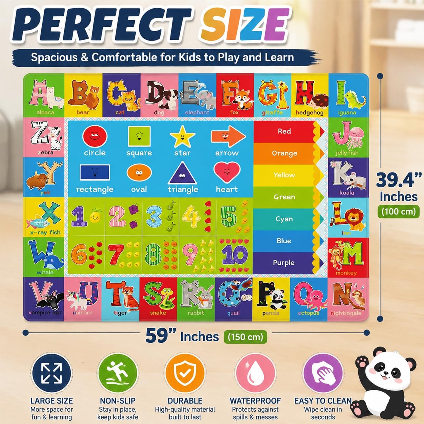 ABC Carpet,Kids Carpet for Playroom, Classroom Floor Play Mat for Kids,Preschool Rugs wtih ABC, Numbers, Animals, Extra Large Thick (59X39.4 Inch)