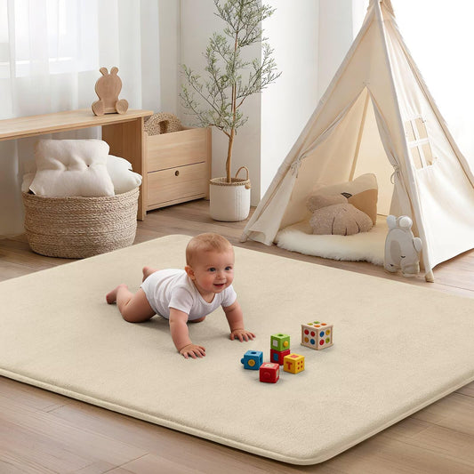 Baby Play Mat for Floor,Ultra Thick Elastic Foam 59"x59" Playmat Tummy Time Muscle Crawling Exercise Activity Cushion Gym Mat Nursery Playroom Area Kids Rug for Babies, Toddlers,Infants,Beige