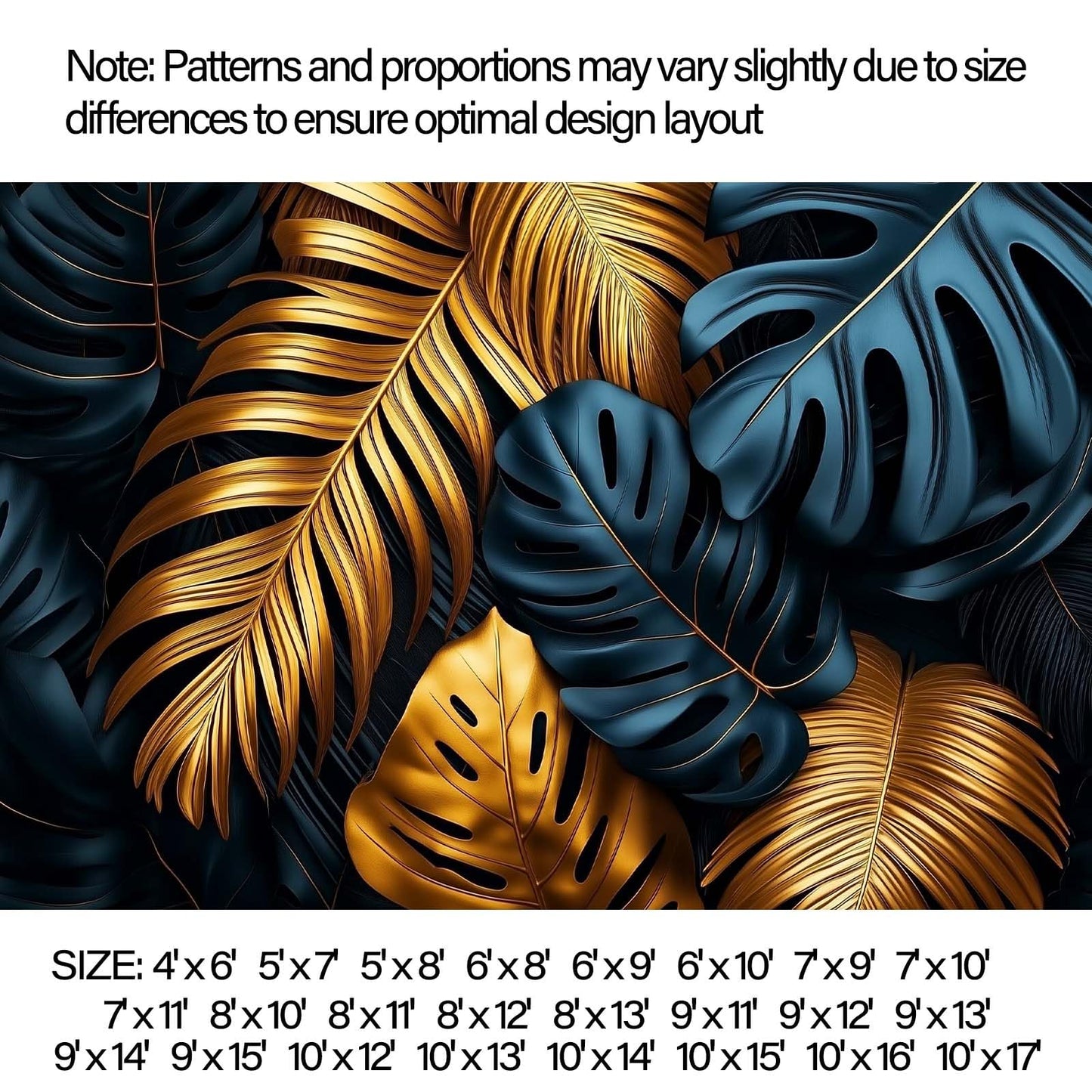 Black Gold Tropical Plant Area Rug, Luxury Botanical Palm Leaf Rug, Monstera & Palm Leaf Rugs, Washable Non-Slip Soft Low Pile Modern Luxury Leaves Carpet for Living Room (4' x 6'(Rectangular))