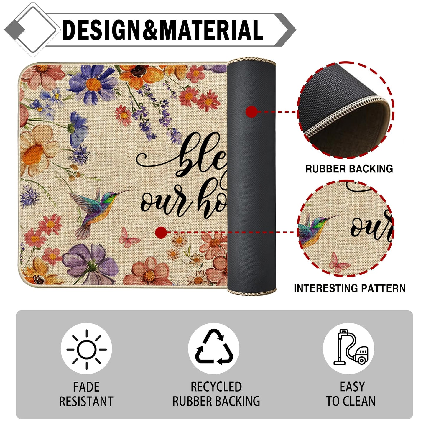 Wylumen Flower Spring Kitchen Mats for Floor Set of 2, Wildflower Summer Floor Mats, Non Slip Rubber Backing Kitchen Floor Mat and Rug Set for Kitchen Sink, Office, Laundry