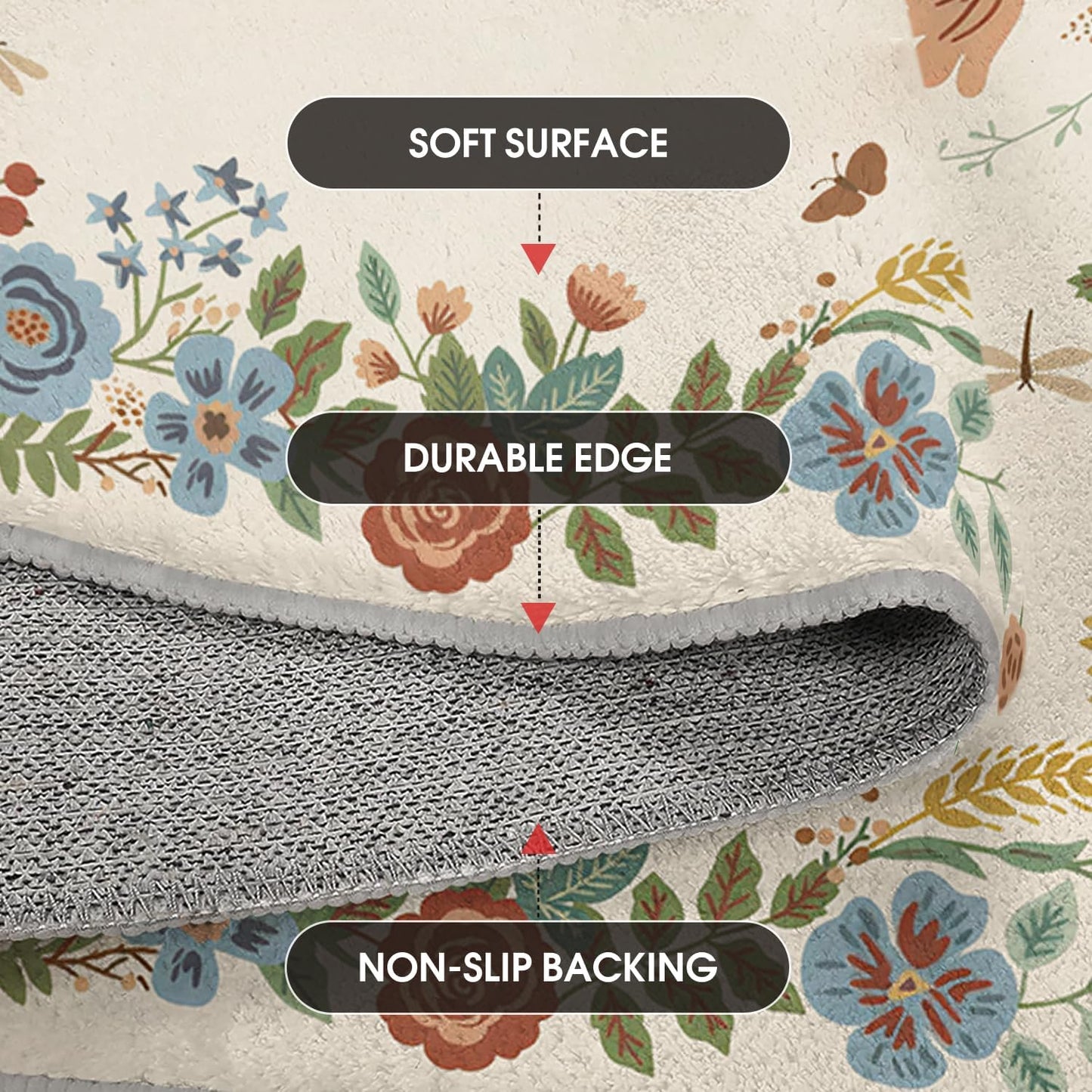 Artoid Mode Beige Sunflower Floral Spring Door Mat, Summer Home Decor Low-Profile Non-Slip Washable Throw Rug for Kitchen Entryway Front Door Bedroom Bathroom 2x3 Feet