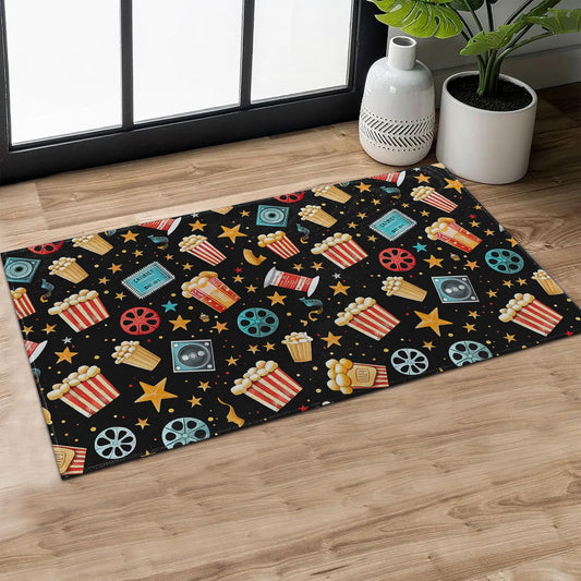 MIEPOS Popcorn Film Reel Indoor Door Mat,Movie Night Doormat,29.5x17in Non-Slip Rubber Backing Floor Mat,Entry Rug,for Living Room,Office,Rv,Kitchen,Entryway Doorways Mats Decor,Doormats Gifts