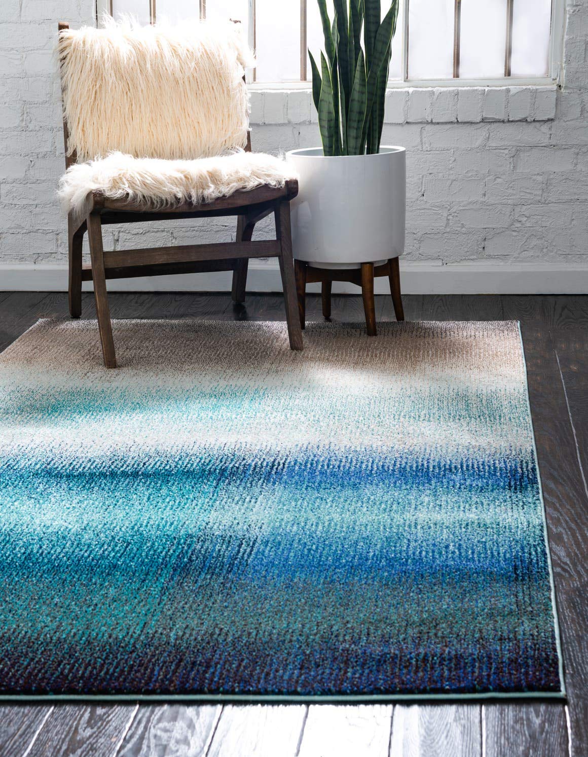 Unique Loom Estrella Collection Distressed, Gradient, Dark Colors, Abstract, Modern Area Rug (5' 0 x 8' 0 Rectangular, Blue/Beige)