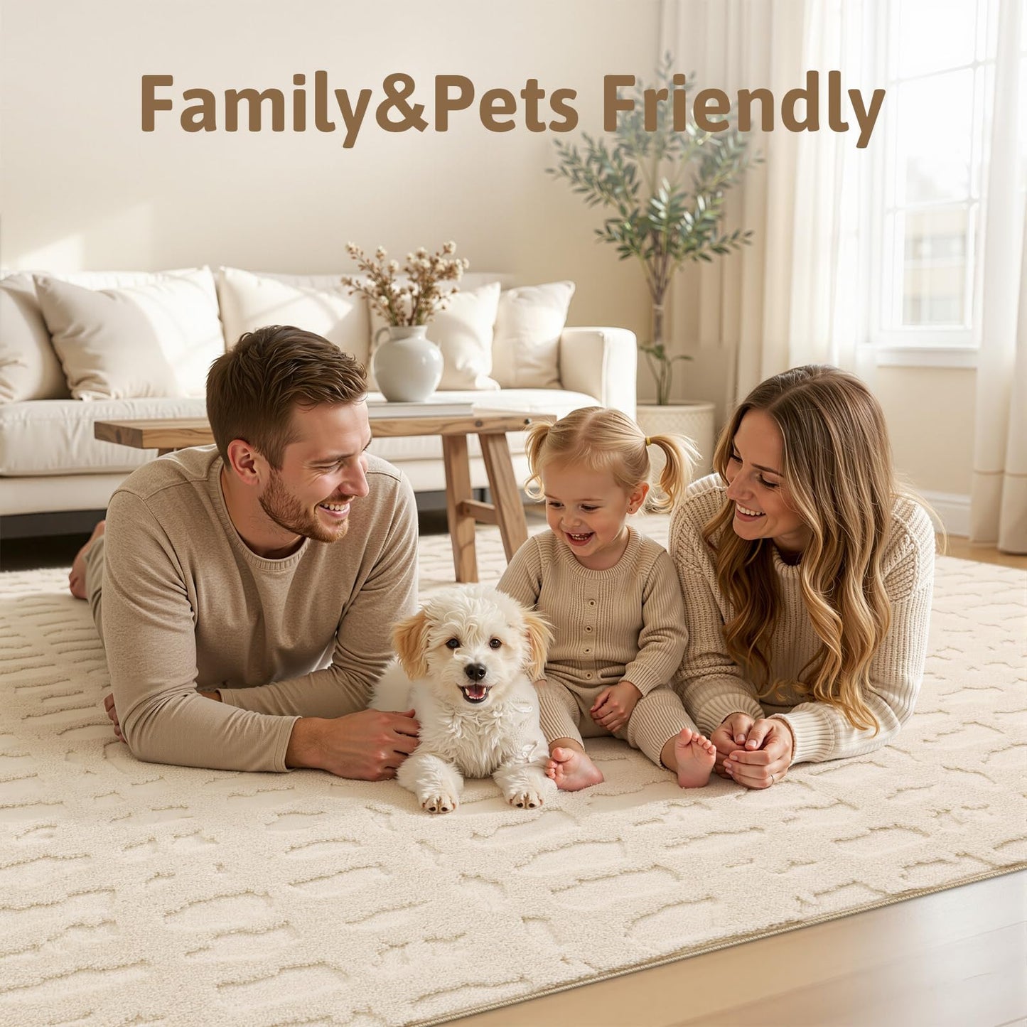Yamaziot 8x10 Washable Area Rug, High-Low Grid Textured Living Room Rugs, Soft Fluffy Non-Slip Mats Stain Resistant Contemporary Bohemian Carpet for Dining Room, Kids Nursery Room, Bedroom, Office