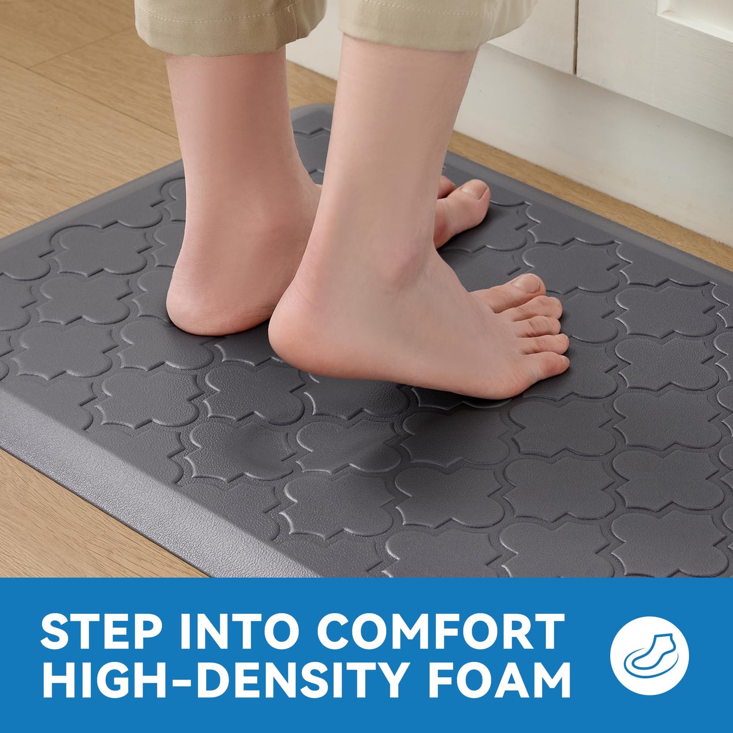 FYATHM Kitchen Mat Cushioned Anti Fatigue for Floor, Non-Slip Waterproof Comfort Rug for Kitchen Sink, Standing Desk & Laundry, 17.3"x29", Grey