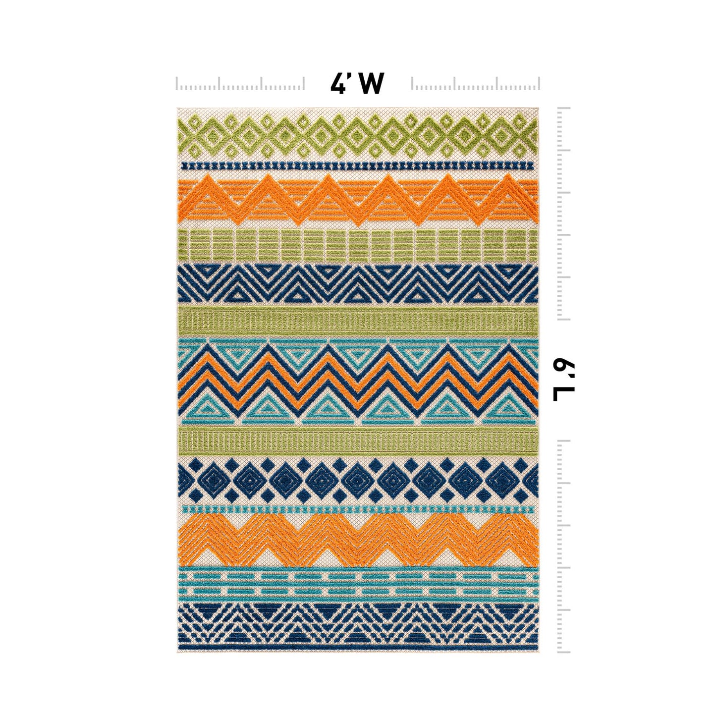 Rugshop Multi Marbella Boho Indoor/Outdoor Area Rug for Deck,Patio, Balcony and Entryway 4' x 6'
