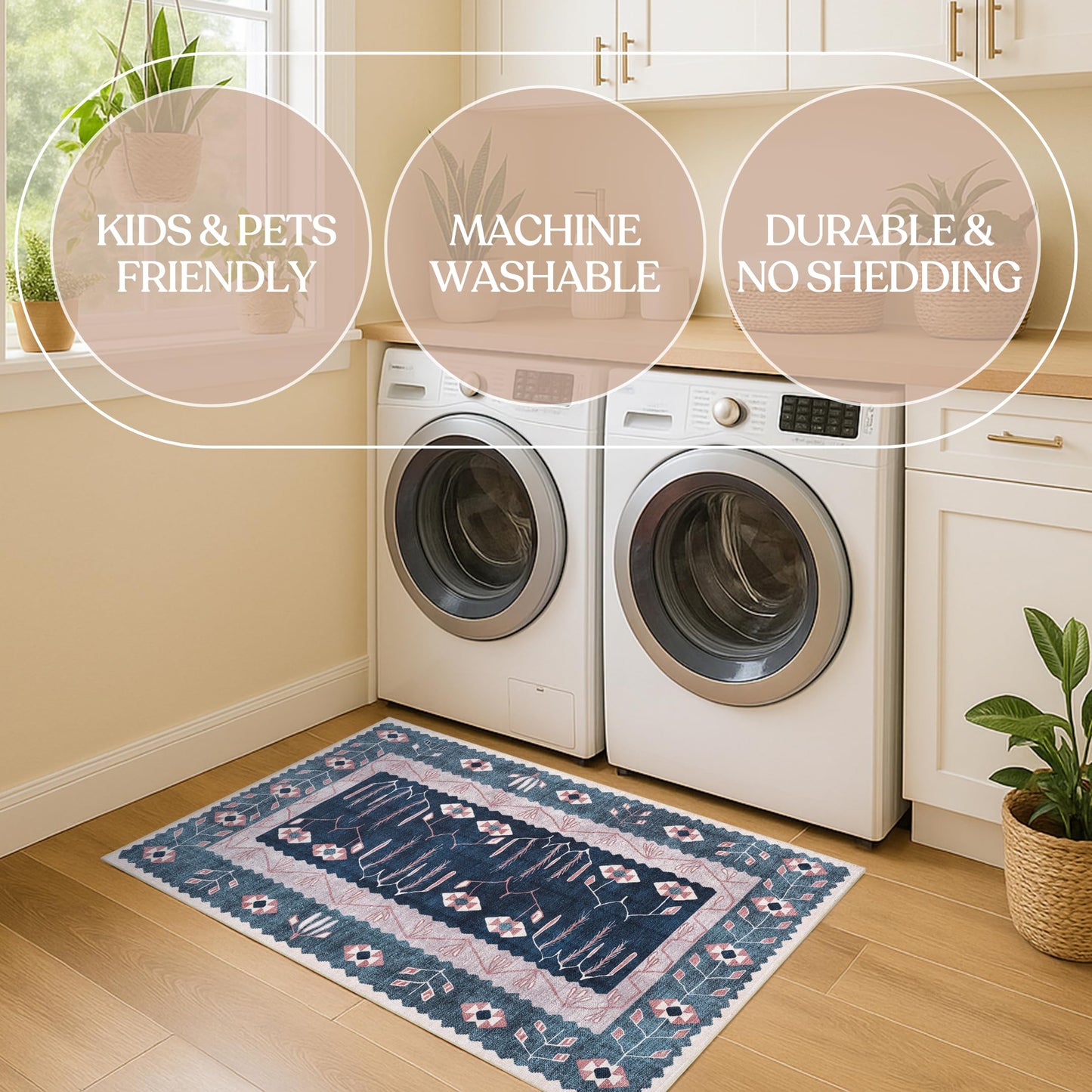 Washable Area Rug, Modern Farmhouse, Vintage, Turkish, Bohemian, Distressed, Oriental, Traditional, Rugs for Living Room, Dining, Bedroom, Office, Entryway, Foyer, (862CN, 2' x 3')