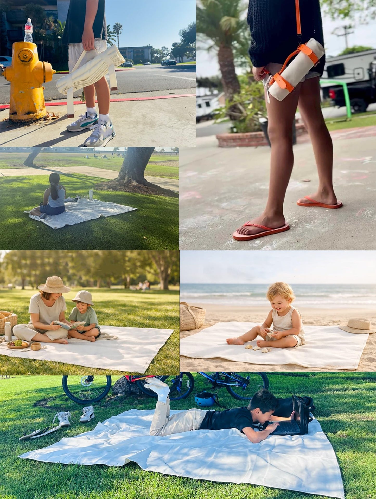 NOONOOJOOJOO White Picnic Blanket & Beach Mat – Canvas, Machine Washable, Large 4’9” × 6’3”