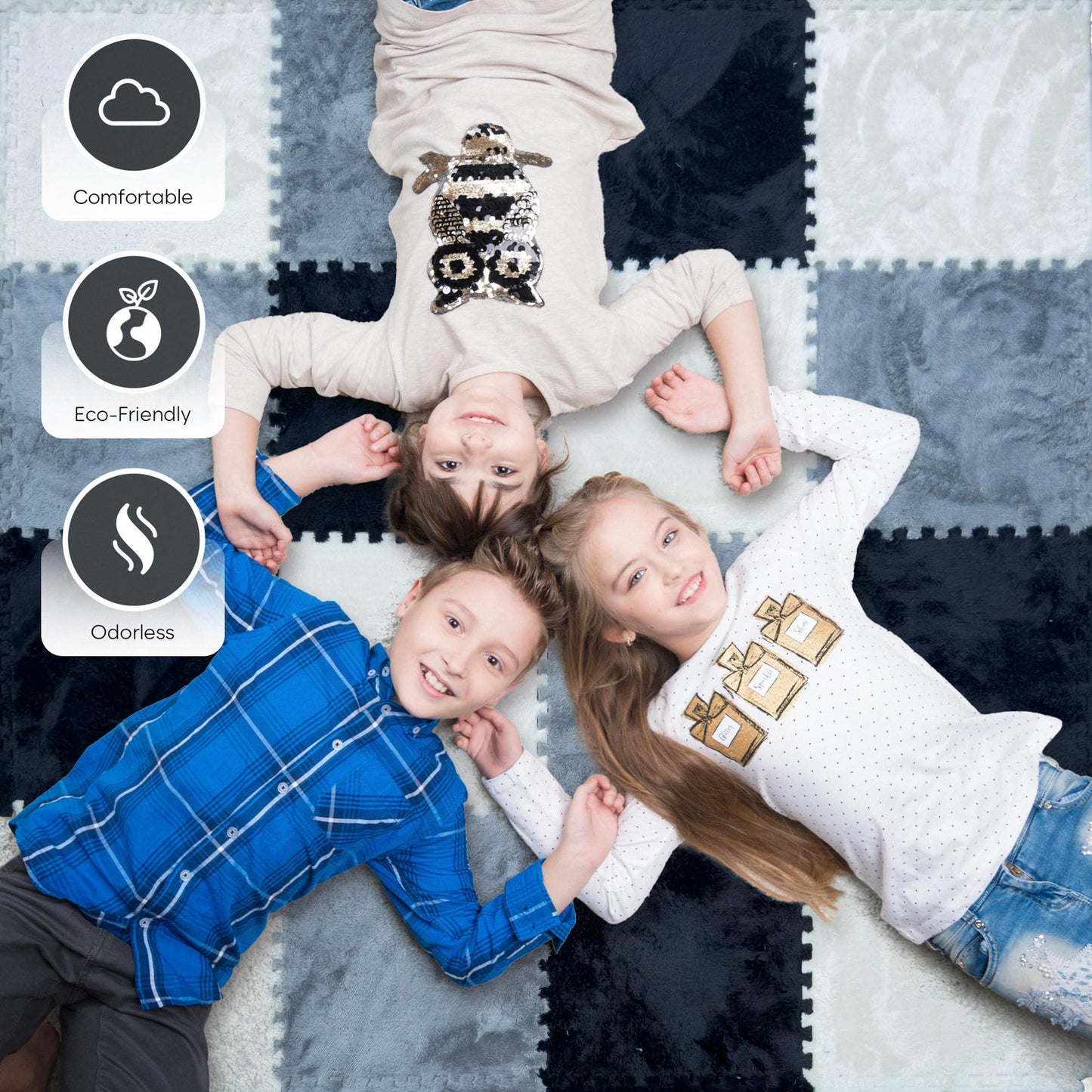 Puzzle Carpet Squares - Large 16 Piece Interlocking Carpet Tiles, Thick Padded Squares for Baby Play Mats & Flooring Tile with Cushions, Playroom & Classroom Rug, EVA Soft Attached Plush Playmats