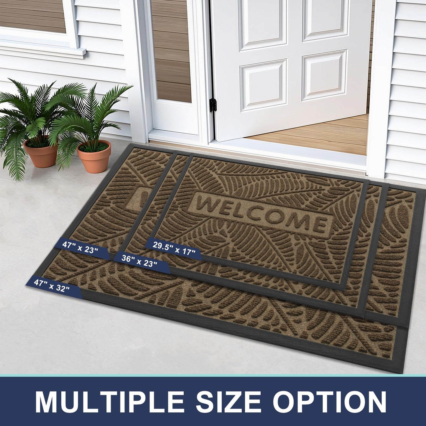 Smiry Welcome Mat Indoor Outdoor, All-Season Waterproof Front Door Mat, Sturdy Natural Rubber Doormat, Non-Slip, Easy Clean, Low Profile Dirt Trapper for Porch Patio Entrance, 29.5x17, Brown