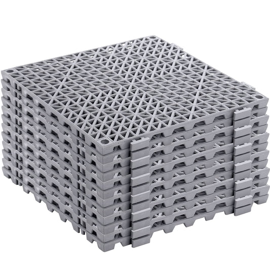 SOUJOY 12 Pieces Modular Interlocking Cushion, 11.6" x 11.6" Rubber Floor Tiles with Holes, Non-Slip Splicing Drainage Mat for Pool Shower Bathroom Kitchen Patio Balcony Yard Pet Area