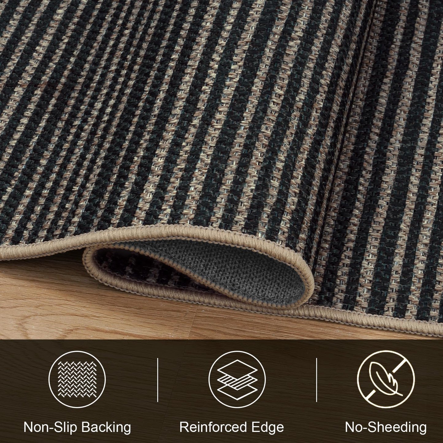 LIVEBOX Rainbow Easy Jute Outdoor Rug 5x7, Washable Area Rugs for Living Room Patio Farmhouse Indoor Outdoor Rug, Non Slip Modern Neutral Floor Carpet for Office Backyard Office Foyer (5'x7', Black)