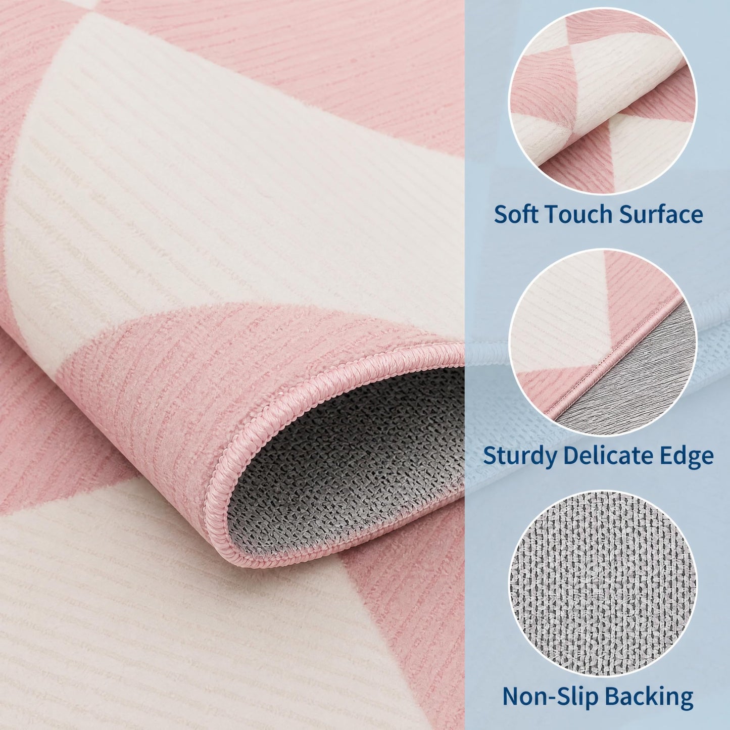 GarveeHome 6x9 Modern Checkered Area Rug, Pink Geometric Farmhouse Washable Rugs for Living Room Bedroom, Soft Low Pile Non Slip Diamond Floor Mat Plaid Print Throw Rug Indoor Carpet