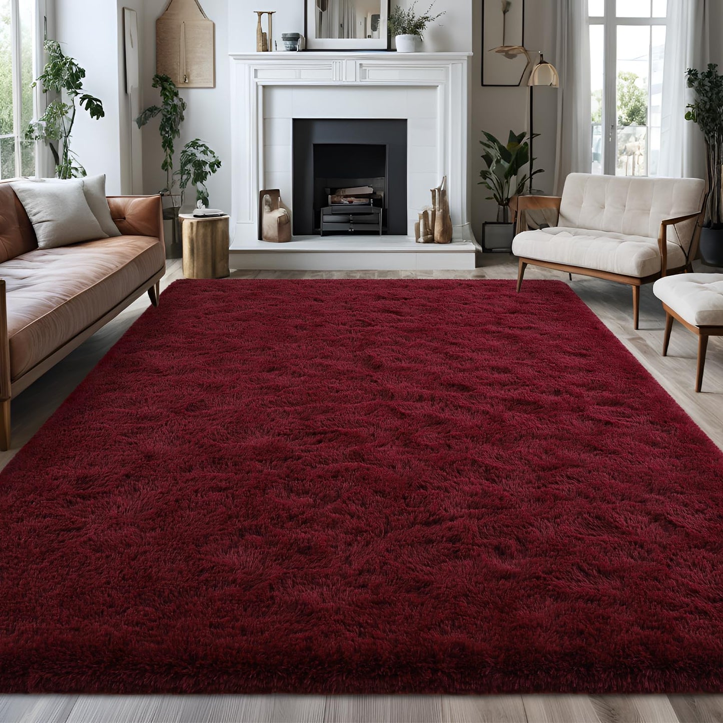 FALARK Fluffy Burgundy Red Rugs for Bedroom, 4x6 Feet Dark Red Area Rug for Living Room, Soft Shaggy Plush Cute Floor Carpet for Boys Kids Girls Bedroom, Non Slip and Washable Carpets for Home Decor
