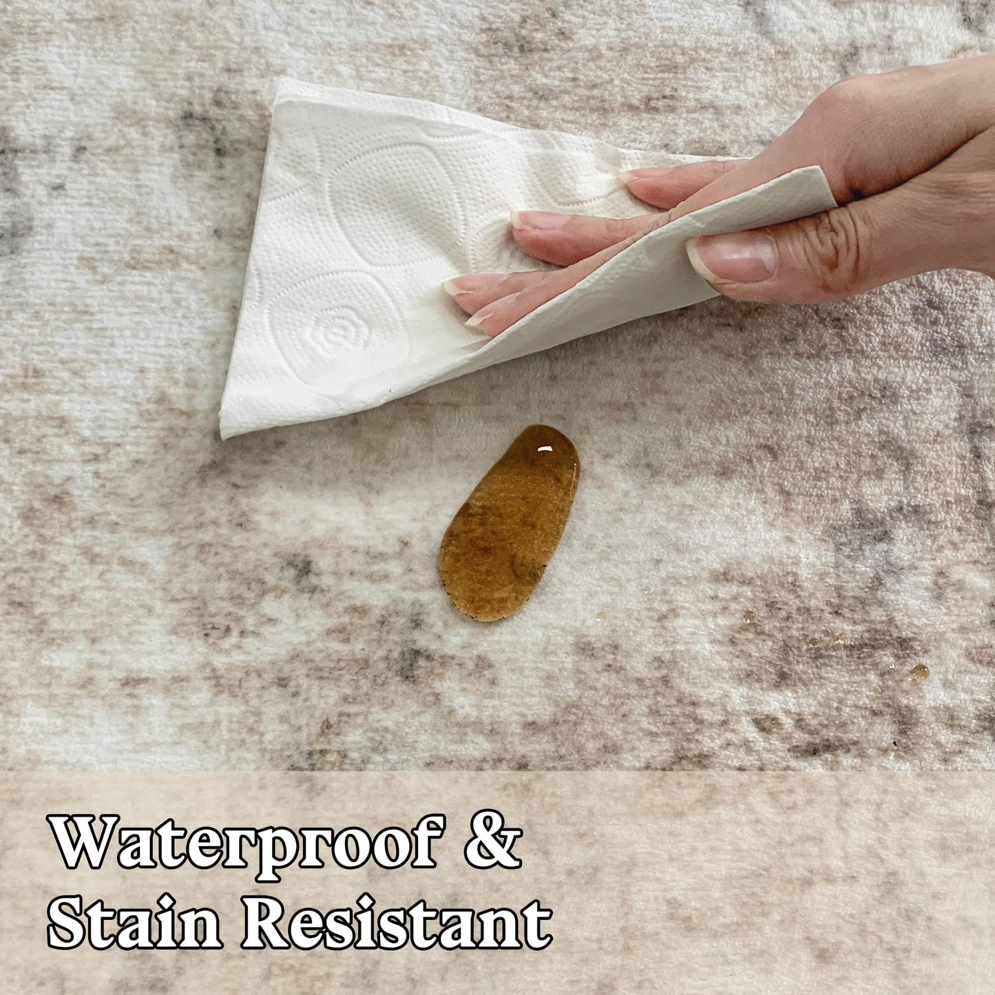 Washable Abstract Living Room Rugs: 8x10 Modern Neutral Indoor Rug for Bedroom Dining Room - Soft Thin Rubber Backing Easy Clean Floor Carpet Contemporary Home Decor - Beige Brown