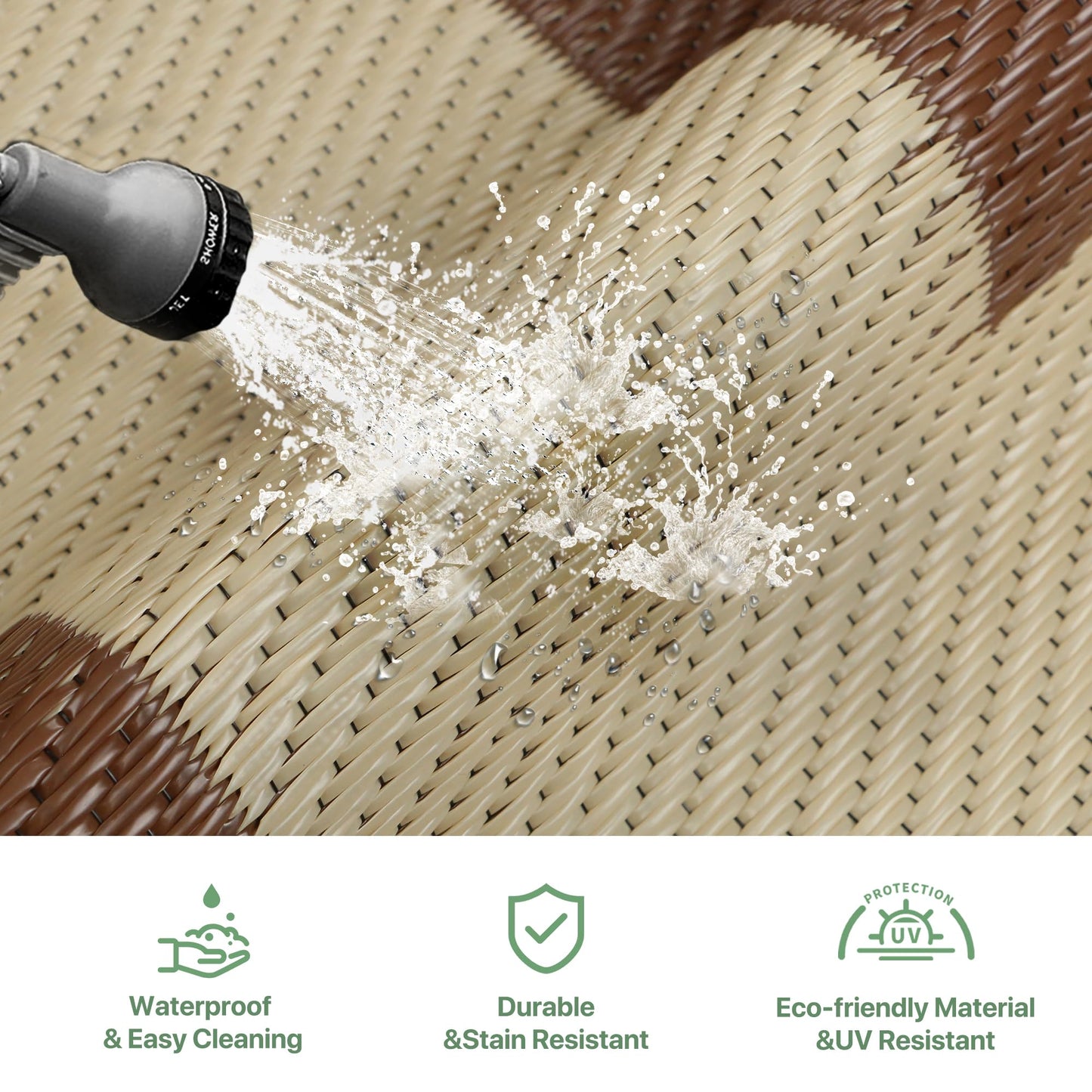 GENIMO 6' x 9' Outdoor Rug Waterproof for Patio Decor, Reversible Plastic Straw Area Rugs Mat for Camper, Outside Carpet for Rv, Deck, Porch, Picnic, Balcony, Mix-Coffee & Beige