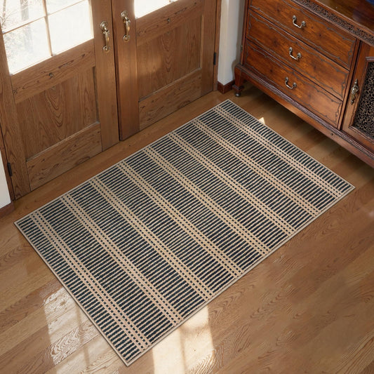 LIVEBOX Easy Jute Indoor Outdoor Rug 3x5 Front Porch, Black Striped Washable Outdoor Rugs for Entryway Living Room, Non Slip Rug Geometric Carpet Door Mat for Entry Front Door, Patio, Kitchen, Bedroom