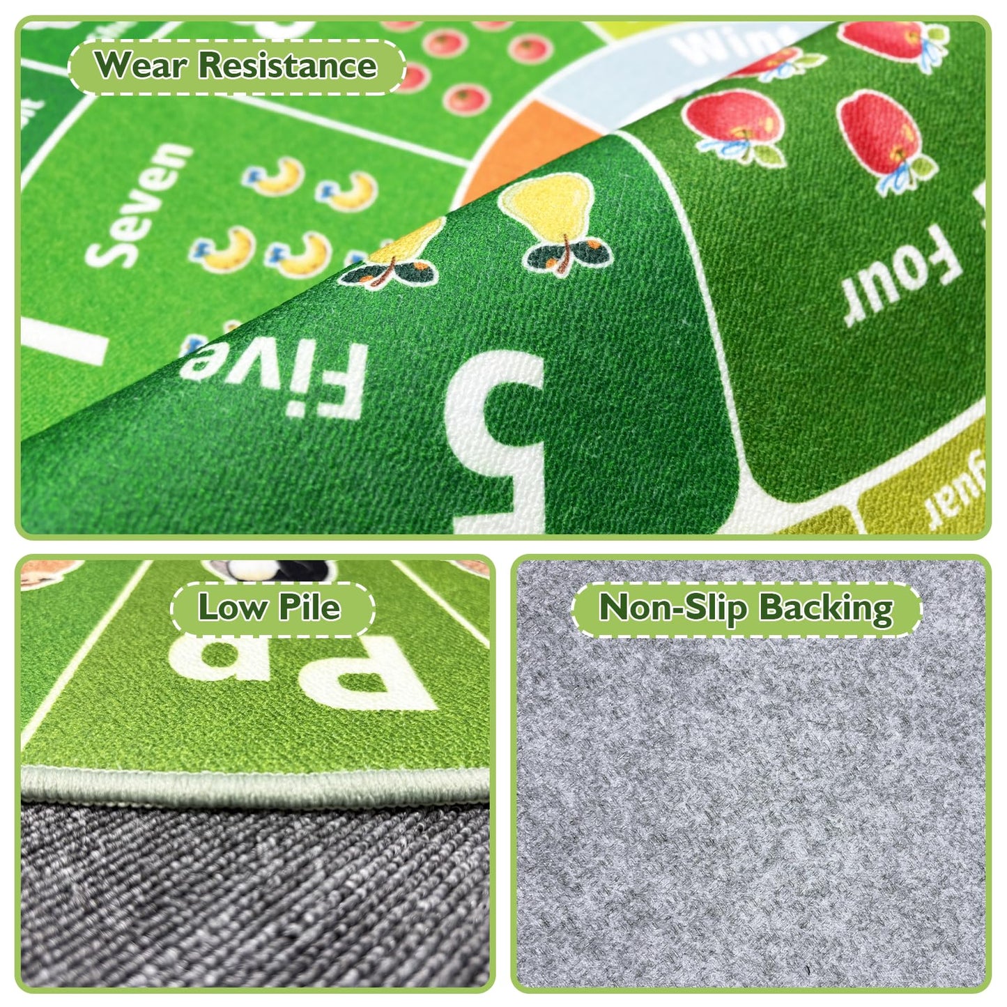 Kids Educational Area Rug for Playroom, 47x47'' Round ABC Alphabet Animals Fruits & Seasons Learning Rug,Non-Slip Soft Toddler Play Mat for Nursery Bedroom Classroom Kids Room Decor Washable Carpet