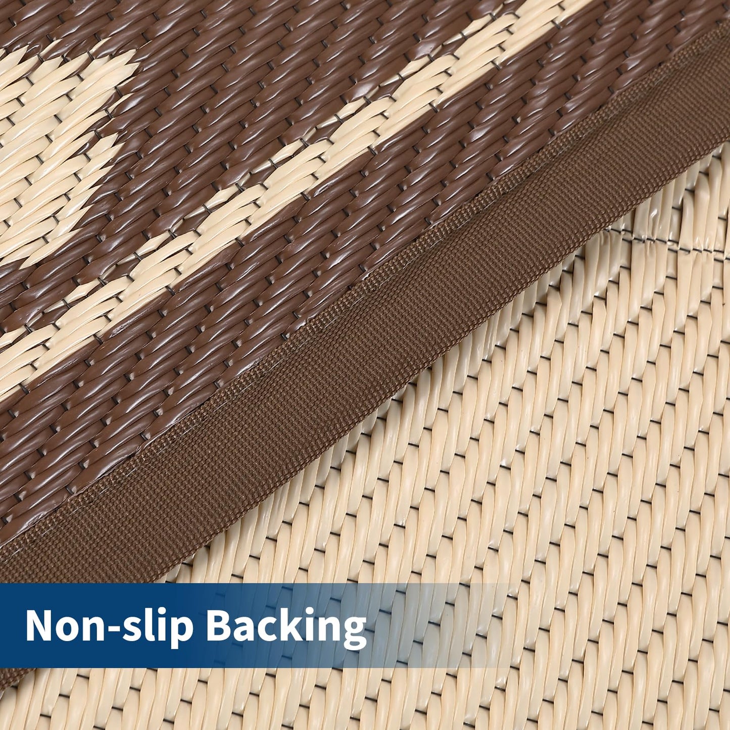 GarveeHome 8'x10' Outdoor Camping Rug – Waterproof, Sand-Free & Foldable – Portable RV Mat for Patio, Beach, Picnic – Reversible Plastic Floor Mat with Carry Bag, UV Resistant, Brown