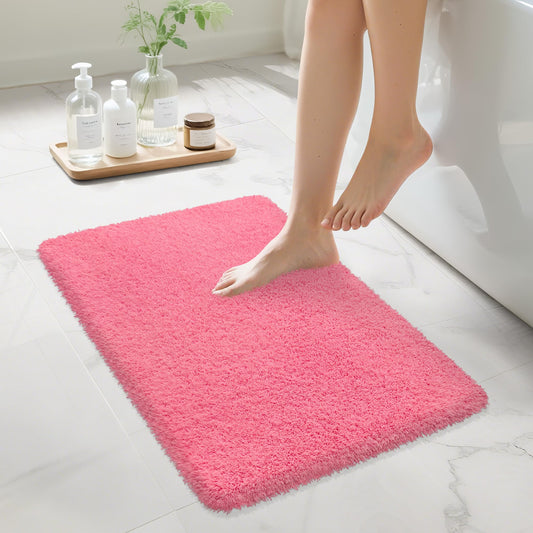 MondayRug Bathroom Rugs Non Slip 24"x16", Absorbent Bath Mats Quick Dry, Shaggy Microfiber Bath Rugs, Extra Soft Plush, Machine Washable Bath Mats for Bathroom Floor, Tub and Shower, Pink