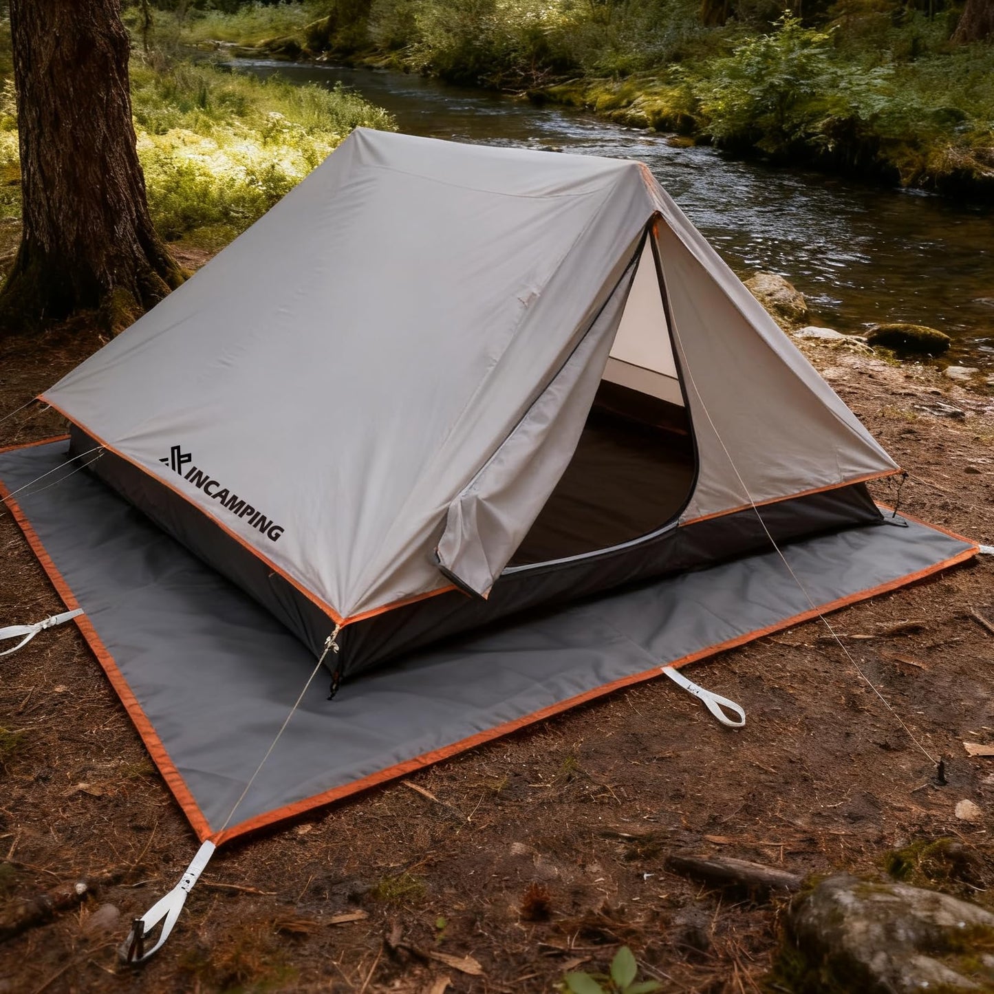 Tent Footprint - 57" X 82.6" Heavy Duty Camping Tarp with 8 Anchor Straps - Waterproof Tent Floor Mat,Ultralight Backpacking Tarp for Camping,Hiking,Beach,Picnic - Storage Bag Included