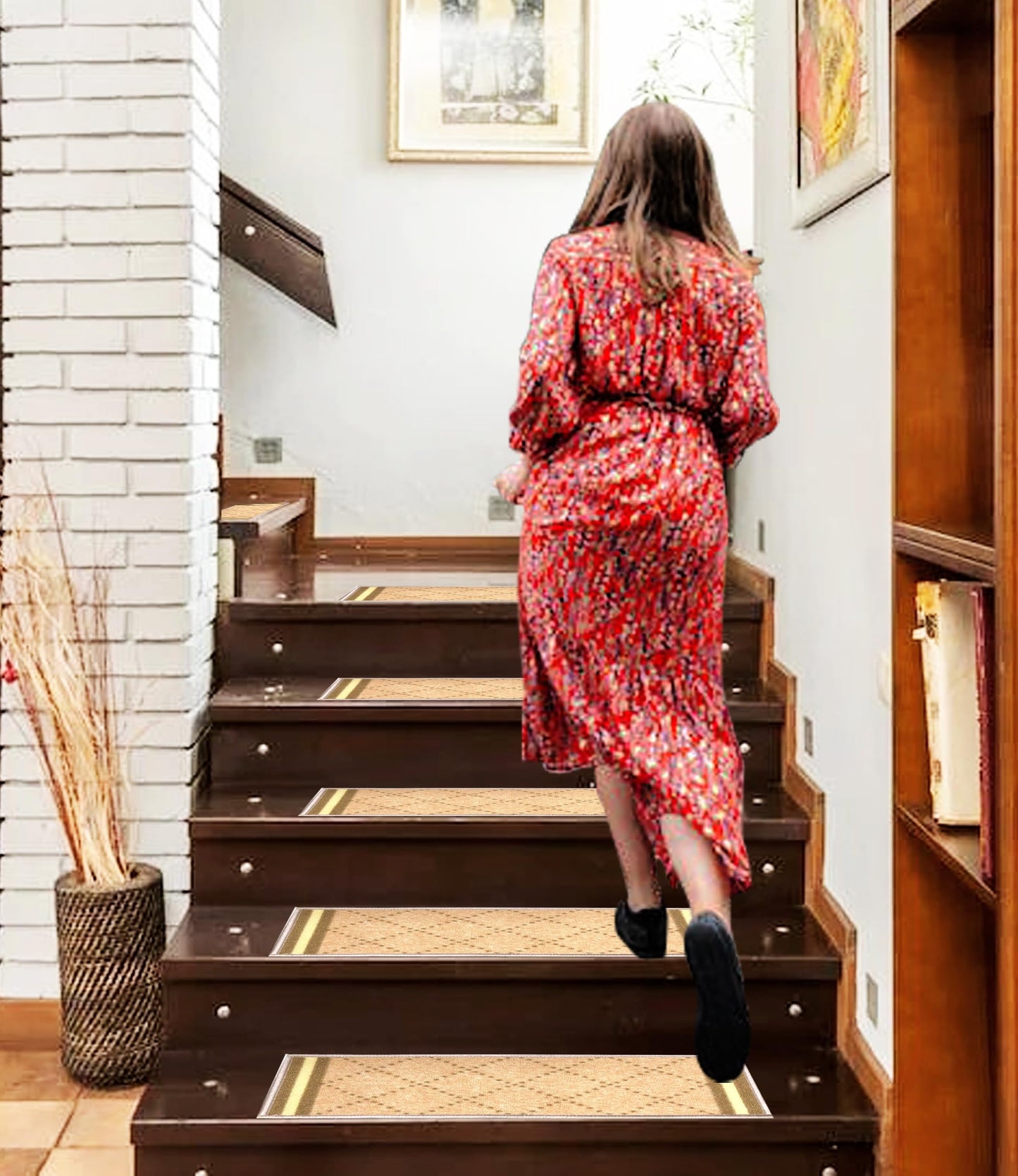 Gloria Rug Non-Slip Rubber Back Stair Treads - Skid Resistant Stair Mats - Set of 7 (8.5" x 26") (7, Stair-1985)