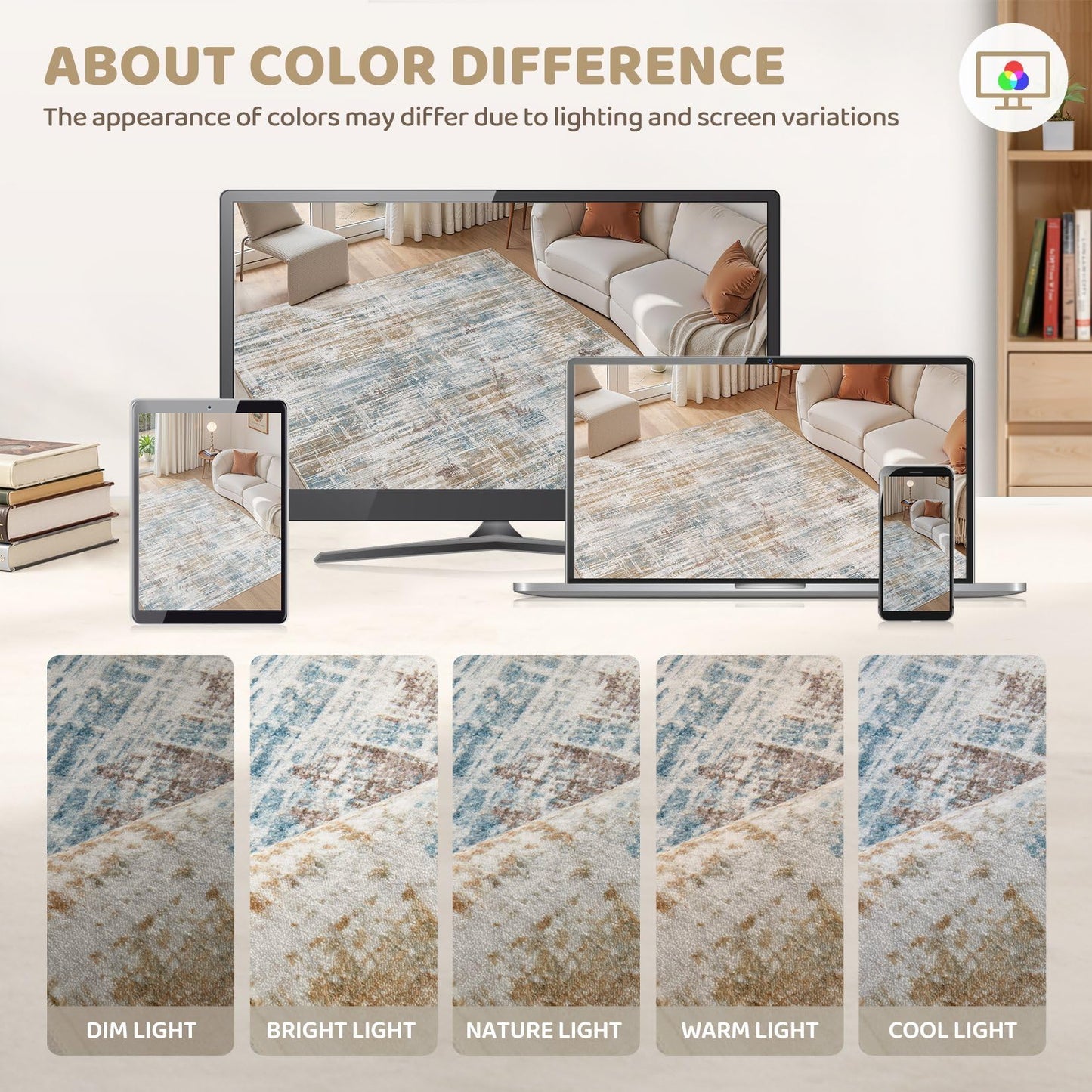 UERMEI 10x12 Area Rug for Living Room: Washable Modern Neutral Abstract Large Soft Low Pile Carpet Non-Slip Pet Kids Friendly Indoor Decor for Bedroom Dining Room Home Office Nursery Blue Brown
