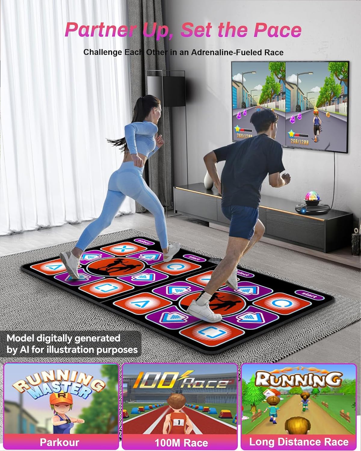 Acelufly Double Dance Mat, Flannel Dance Mat for TV with HD Camera, Dual User Play Mat with Wireless Controller, Non-Slip Dance Pad for Kids Adults Girls Boys