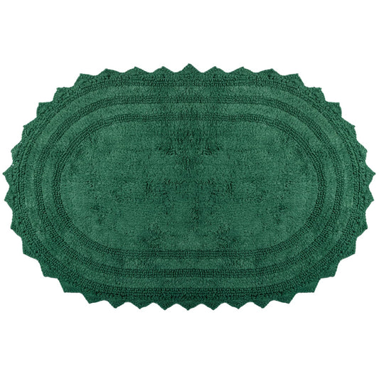 RAJRANG Foliage Green Oval Cotton Bathroom Rug – 34x21 Inch Reversible Crochet Bathroom Rug – Soft, Absorbent, Handmade Boho Rug for Spa, Kitchen, or Entryway