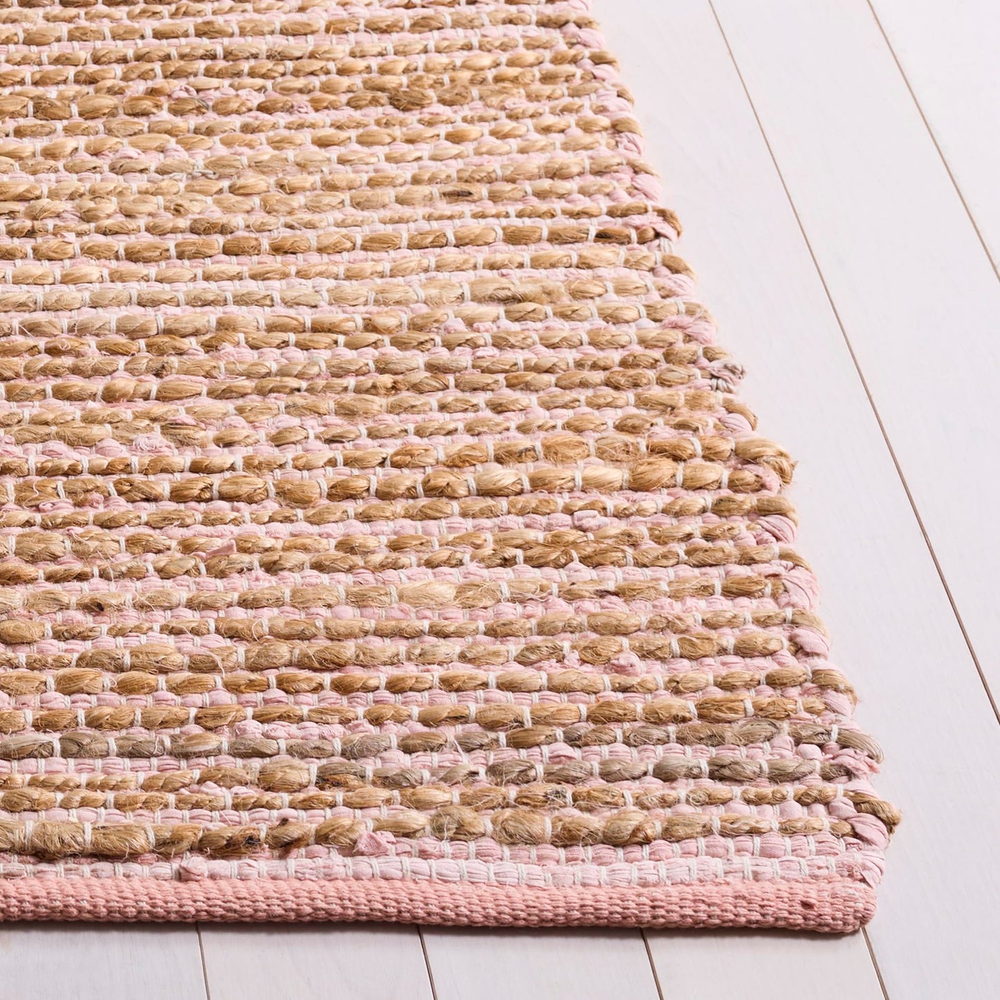 SAFAVIEH Area Rug 4x6 - Cape Cod Collection - Pink & Natural, Handmade Jute & Cotton, Ideal for Living Room, Bedroom, Dining Space (CAP236U)