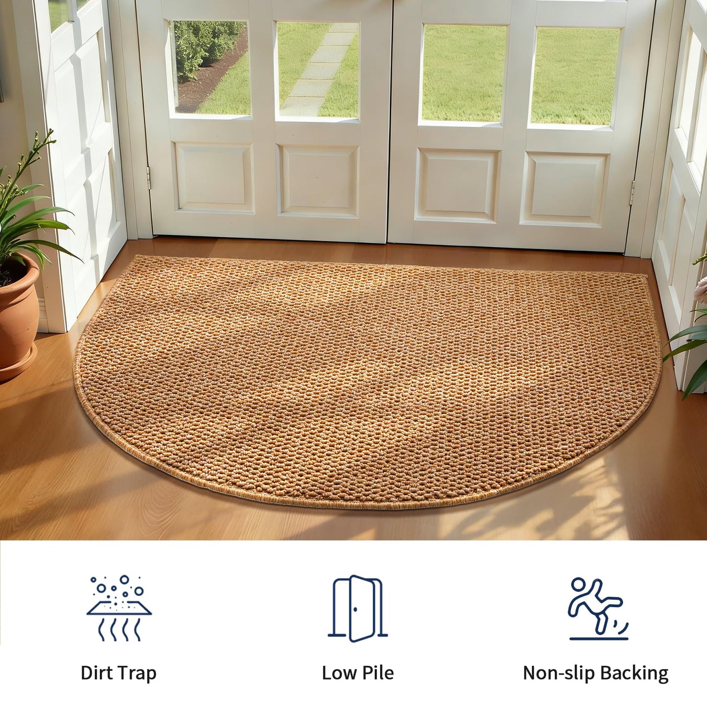 YIHOUSE Half Circle Door Mat, Light Brown, 20" x 31"