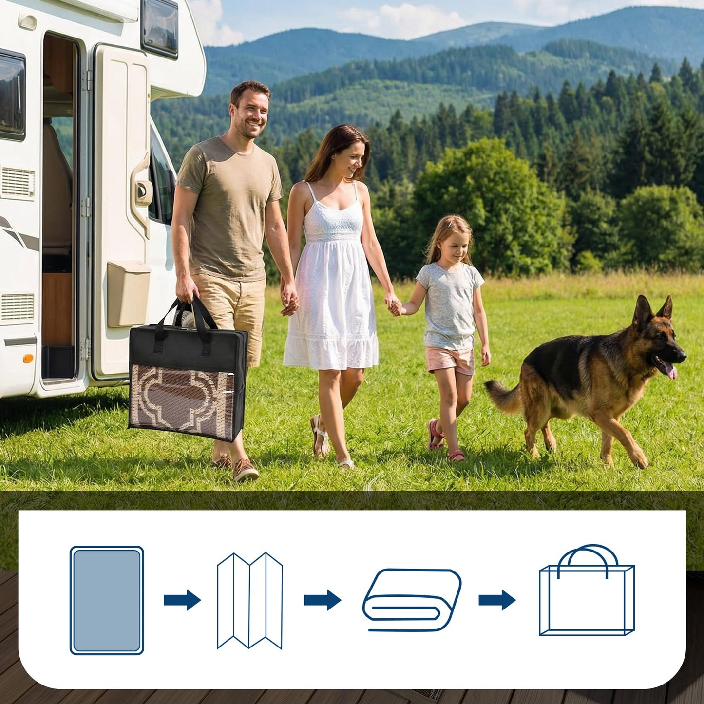 Garvee Reversible Outdoor Rug 5x8, Waterproof Outdoor Plastic Straw Rug with Interlacing Pattern, RV Mat for Picnics, Patio, Camping, Balcony, Deck, Backyard, Porch, Brown