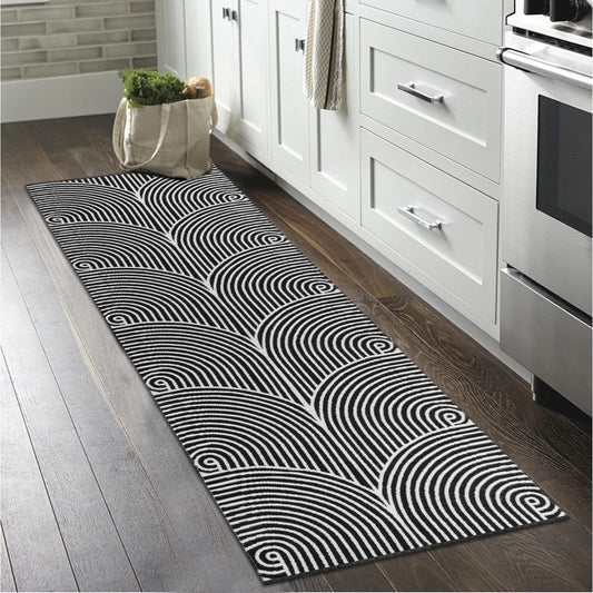 Tiffasea Woven Runner Rug 2'x6', Machine Washable Indoor Outdoor Rugs Cotton Reversible Hallway Runner Rug Entryway Carpet Runner for Living Room/Laundry/Bathroom/Bedroom(Black and White)
