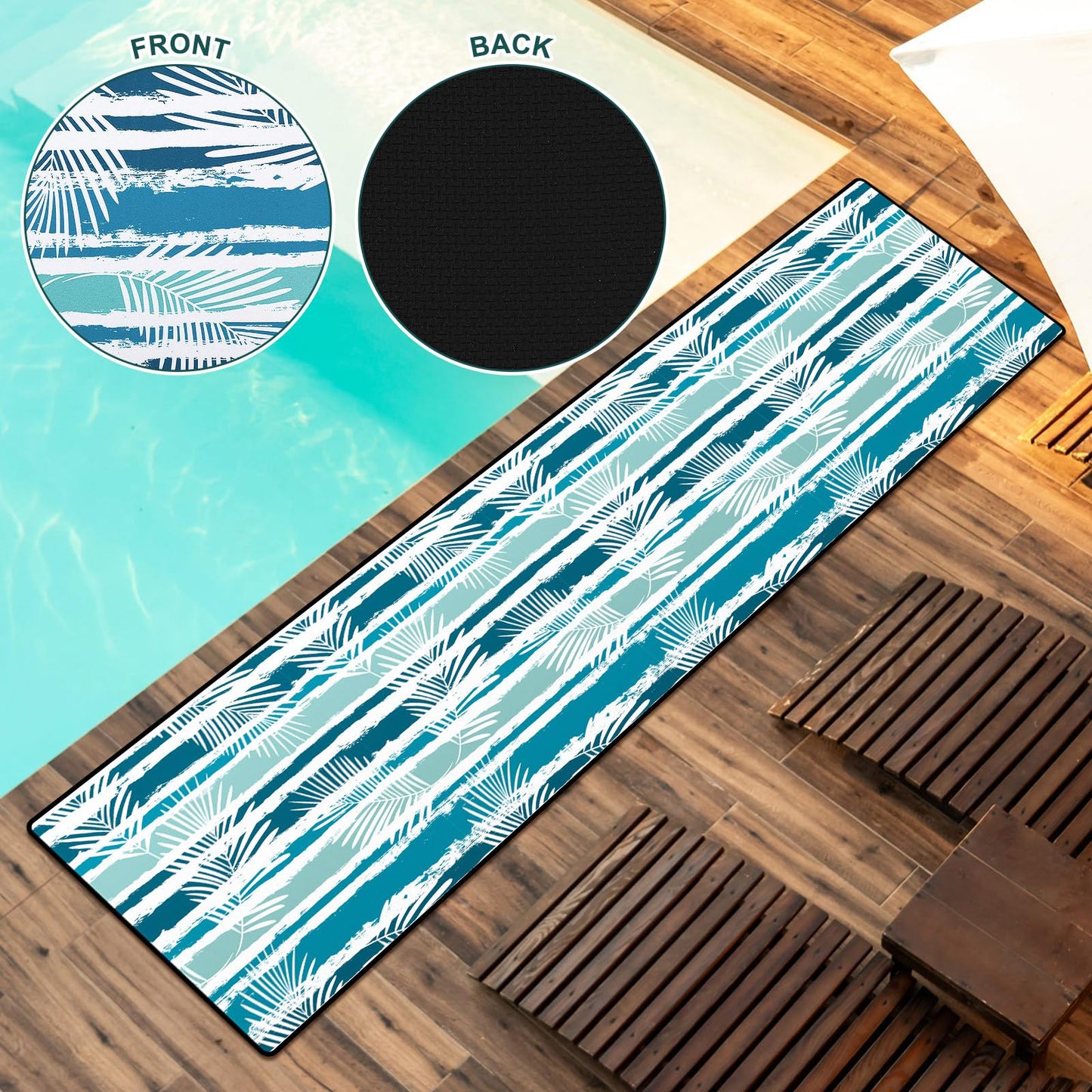 Mindsoft 78.7 x 15.7 Inches Pool Mats for Deck Large Poolside Seating Mat Neoprene Non Slip Swimming Pool Cushions Pad for Deck Outdoor Summer Beach Lounging Poolside Chair Accessories