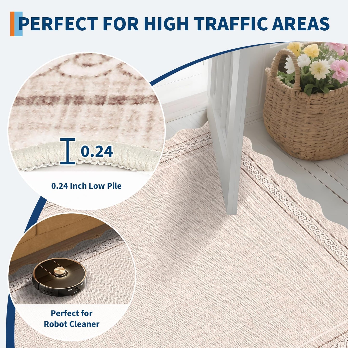 Garvee Scalloped Washable Rugs 10x14 Rug for Living Room Bedroom Rug Modern Large Area Rug Non Slip Throw Rugs Soft Low Pile Stain Resistant Carpet for Dorm Dining Room Dorm, 10'x14' Beige